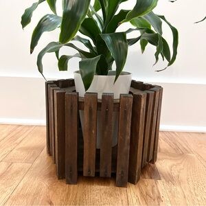 Slatted Slats Dark Brown MCM Wooden Planter plant stand Garden Box Large 11 X 8”